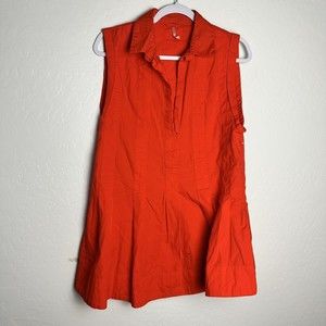 Free People Naomi Pleated Cotton Mini Dress Tangerine Tango